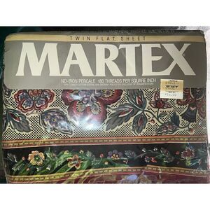 Martex Avignon Twin Flat Sheet Red Floral French Provincial USA Percale Vintage